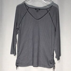 Chaps Black and White Striped Long Sleeve Top